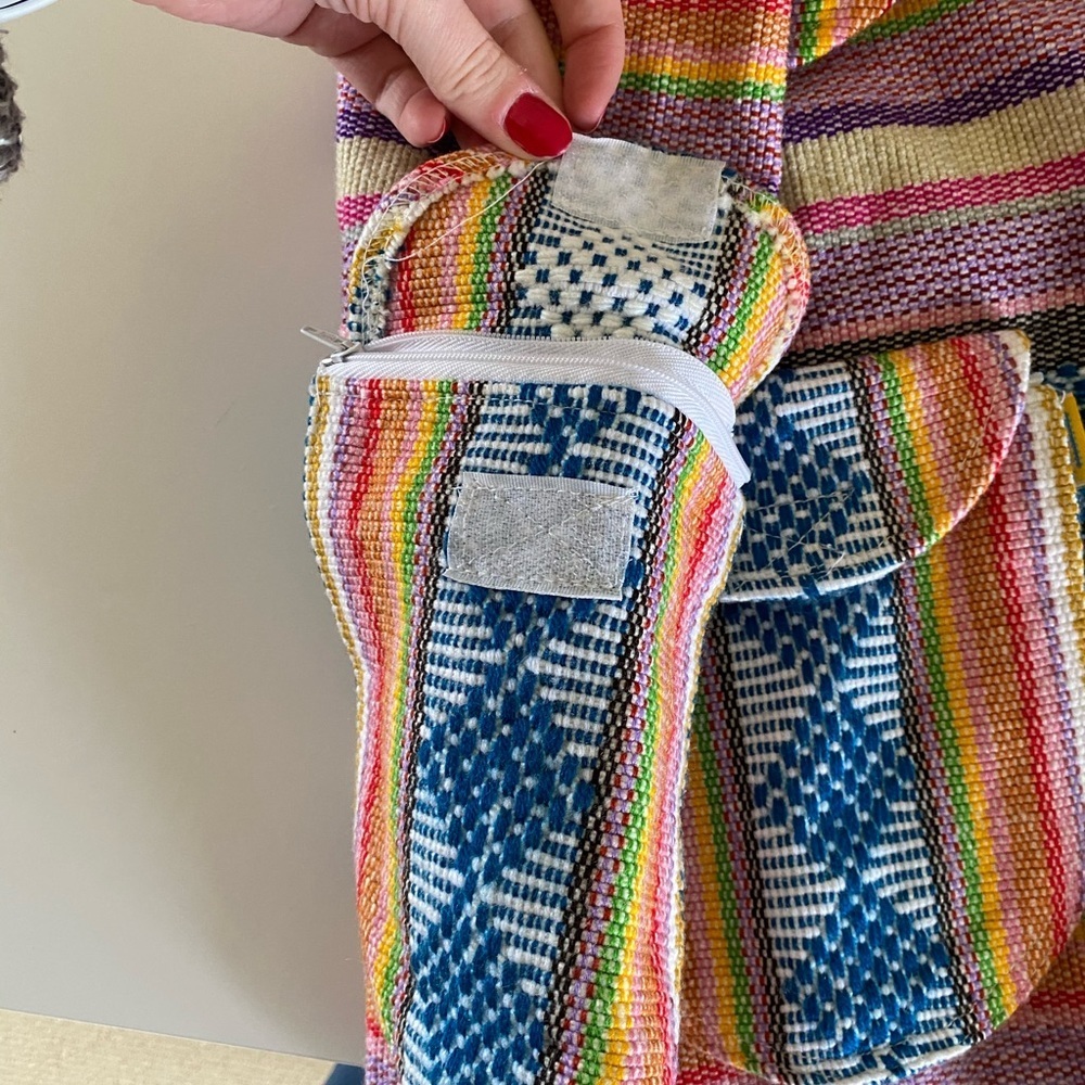 Multicolor Woven Baja-Style Backpack with Drawstring, Shell Accent & Pockets - Picture 3 of 8
